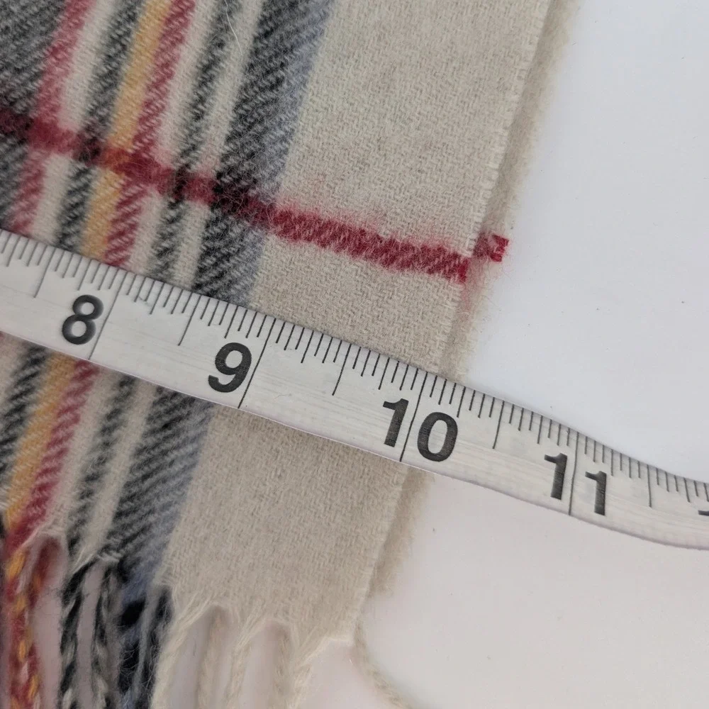 Eddie Bauer Scarf OS Cream Tartan Plaid Cashmere Wool Fringe Heritage Cabin Prep